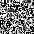 Chaotic mess of black and white shapes. Weird pattern of deformed figures Royalty Free Stock Photo