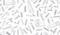 A chaotic yet organized pattern of hand-drawn carpentry tools an Royalty Free Stock Photo
