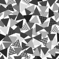 Chaotic patterned triangles geometric seamless pattern in black and white, vector Royalty Free Stock Photo