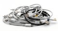 Chaotic Pile of White and Black USB Cables with Various Connectors Royalty Free Stock Photo