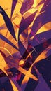 Chaotic shards in a fiery dance of gold and purple hues. AI generated