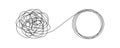 Chaotic tangled line transforms into circle knot illustration. Abstract concept showing problem-solving path from mess Royalty Free Stock Photo