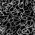 Chaotic white lines on black, seamless pattern