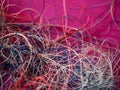 Chaotically tangled threads. Embroidery threads randomly woven. Huge knot. Extreme macro. Beautiful story for intro. Title credits
