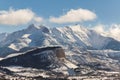 Chapeau de Napoleon just after snowfall with the Arche, Aiguille and Piolit peaks. Ecrin National Park, Hautes Alpes, France