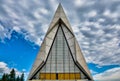 Air USAA low angle grayscale shot of the famous Air Force Academy Cadet Chapel in the United States Royalty Free Stock Photo