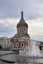 Chapel of Alexander Nevsky 19th century and fountain in historic center, Yaroslavl, Russia