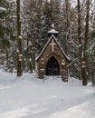 Chapel on Bily kriz in winter Moravskoslezske Beskydy mountains on czech - slovakian borders