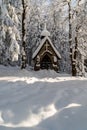 Chapel on Bily krz in winter Moravskoslezske Beskydy mountains