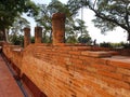 The chapel brick wall of the reclining Buddha in Wat Khun-In Thra-Pramul temple Royalty Free Stock Photo