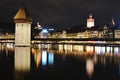 Chapel bridge ancient fort and travel location in Lucerne Switzerland