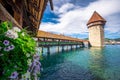 Chapel Bridge and Water Tower in Luzern - Switzerland Royalty Free Stock Photo