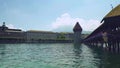 Chapel bridge Kapellbrucke on Luzern lake in Switzerland. Tourism of Switzerland concept