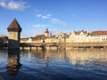 Chapel Bridge and Water Tower in Luzern Switzerland. Royalty Free Stock Photo