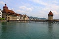 Chapel Bridge and Waterfront of Reuss river, Lucerne, Switzerland.