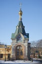 Chapel of the Epiphany Savior on Waters the winter sunny day. Kronstadt