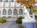 Chapel of the Reconciliation for the sacrament of reconciliation with white statue, Sanctuary of Our Lady of Lourdes, France Royalty Free Stock Photo