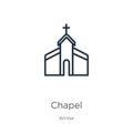 Chapel icon. Thin linear chapel outline icon isolated on white background from winter collection. Line vector chapel sign, symbol