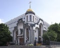 Chapel of the Kazan Icon of the Virgin Mary in Kaluzhskaya square of Moscow. Sunny summer view. Royalty Free Stock Photo