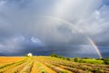 chapel with lavender field and rainbow, Plateau de Valensole, Pr Royalty Free Stock Photo