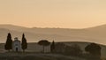 The chapel of the Madonna di Vitaleta at the first light of the day, San Quirico d`Orcia, Siena, Tuscany, Italy Royalty Free Stock Photo