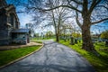 Chapel and road at Mount Olivet Cemetery in Frederick, Maryland. Royalty Free Stock Photo