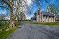 Chapel and road at Mount Olivet Cemetery in Frederick, Maryland. Royalty Free Stock Photo