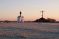 A chapel and the Sacred hill in frosty October dawn