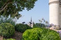 Chapel of Saint Hubert, castle of Amboise, France, burial site Leonardo da Vinci and flowers