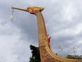 The chapel shape as Royal Barge Suphannahong at Chalor Temple in Nonthaburi Thailand