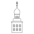 Chapel. Sketch. Temple with a dome decorated with a cross. Vector illustration. Coloring book for children.