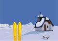 Chapel and skis Royalty Free Stock Photo