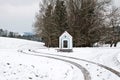 Chapel in a snowy landscape in winter