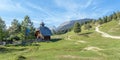 Chapel on Uskovnica meadow - wider view of the meadow Royalty Free Stock Photo