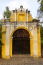 Chapel  Way of the Cross stations in street of thesteps of La Antigua Guatemala. Antique door in antigua Guatemala. Royalty Free Stock Photo