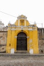 Chapel  Way of the Cross stations in street of thesteps of La Antigua Guatemala. Antique door in antigua Guatemala. Royalty Free Stock Photo