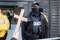 Chaplain Holds Cross Out To Police at Anti-Lockdown Protest, Toronto