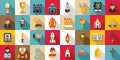 Chaplain icons set flat vector. Muslim ramadan namaz Royalty Free Stock Photo