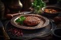 Chapli Kebab, spicy and flavorful beef or lamb patty, food for Eid al-Adha holiday, Muslim festival, generative AI