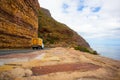 Stone safety wall along the road of Chapmans Peak drive.