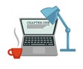 Chapter one writing novel laptop and lamp coffee cup Royalty Free Stock Photo
