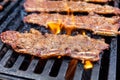 Char-grilled Marinated BBQ Korean Short Ribs on a barbecue grill with open flames Royalty Free Stock Photo