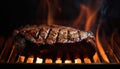 Char grilled steak on metal grate, summer meal generated by AI