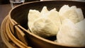 Char Siu Bao in a steam bamboo tray. close up view. Royalty Free Stock Photo