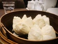 Char Siu Bao in a steam bamboo tray. Royalty Free Stock Photo