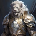 Fantasy Illustration: Anthropomorphic Silver Lion God In Cliff Chiang Style Royalty Free Stock Photo