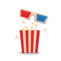 Pop corn and 3d glass movie symbol vector illustration