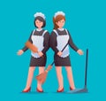 Character housekeeper in black maid uniform vector illustration