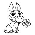 Character animal dog flower gift cute funny illustration cartoon contour coloring Royalty Free Stock Photo