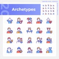 Character archetypes pixel perfect RGB color icons set Royalty Free Stock Photo